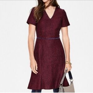 Boden Deep Red Midi Dress with Blue Accents US 8R UK 12R